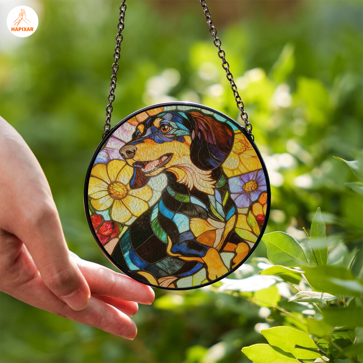 Black Tan Dachshund Suncatcher – Bold Stained Glass Doxie Decor