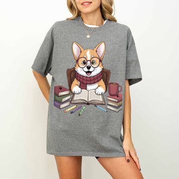 Smart Corgi Reading Books Funny Dog T-Shirt