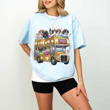 Dogs on Tour Let’s Roll Funny Dog Bus T-Shirt