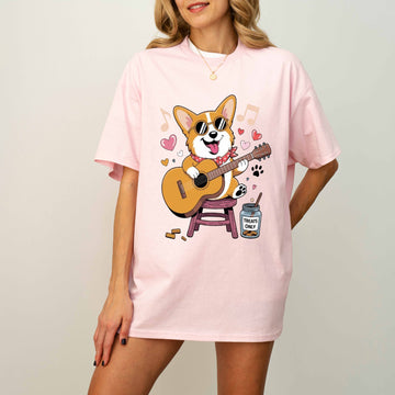 Guitar Playing Corgi Funny Dog T-Shirt