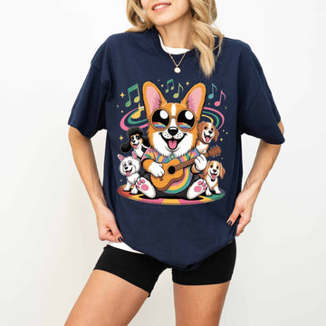 Rainbow Guitar Corgi Funny Dog T-Shirt