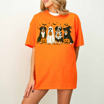 Bernese Mountain Dog Halloween Shirt, Cute Fall Dog Sweater with Pumpkins & Ghosts, Cozy Bernese Mama Gift