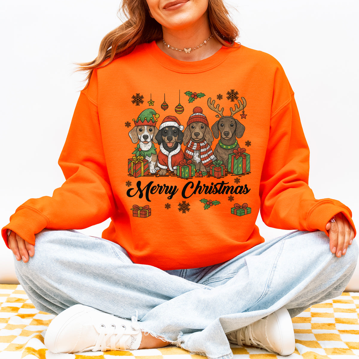 Merry Christmas Dachshund Sweatshirt – Holiday Puppies Gift