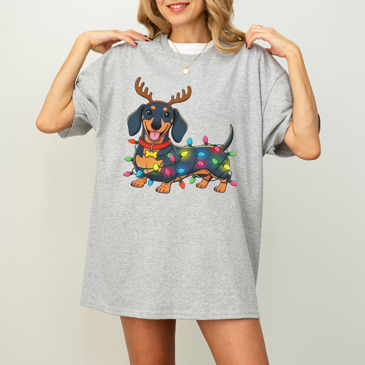 Reindeer Lights Dachshund Christmas Shirt