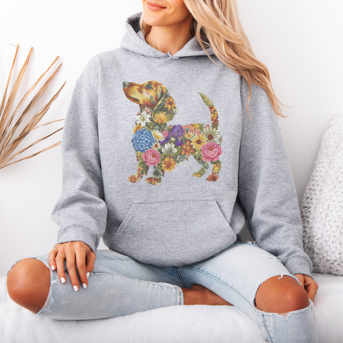 Floral Dachshund Hoodie – Cute Dachshund Lover Gift for Women