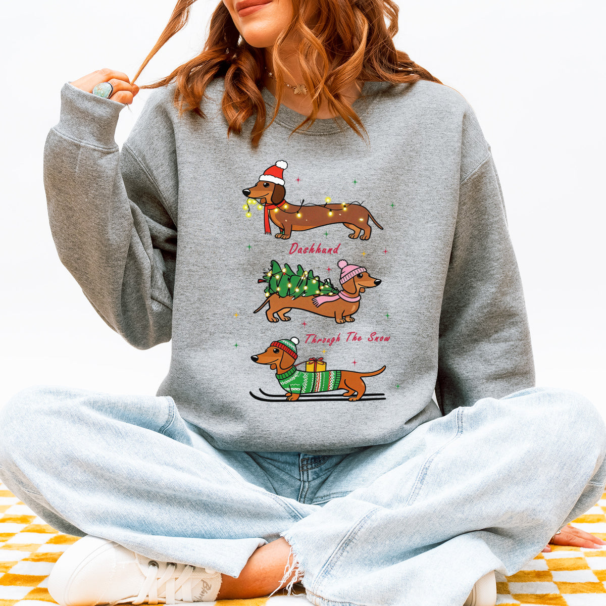Dachshund Through the Snow Christmas Sweatshirt – Three Dachshunds