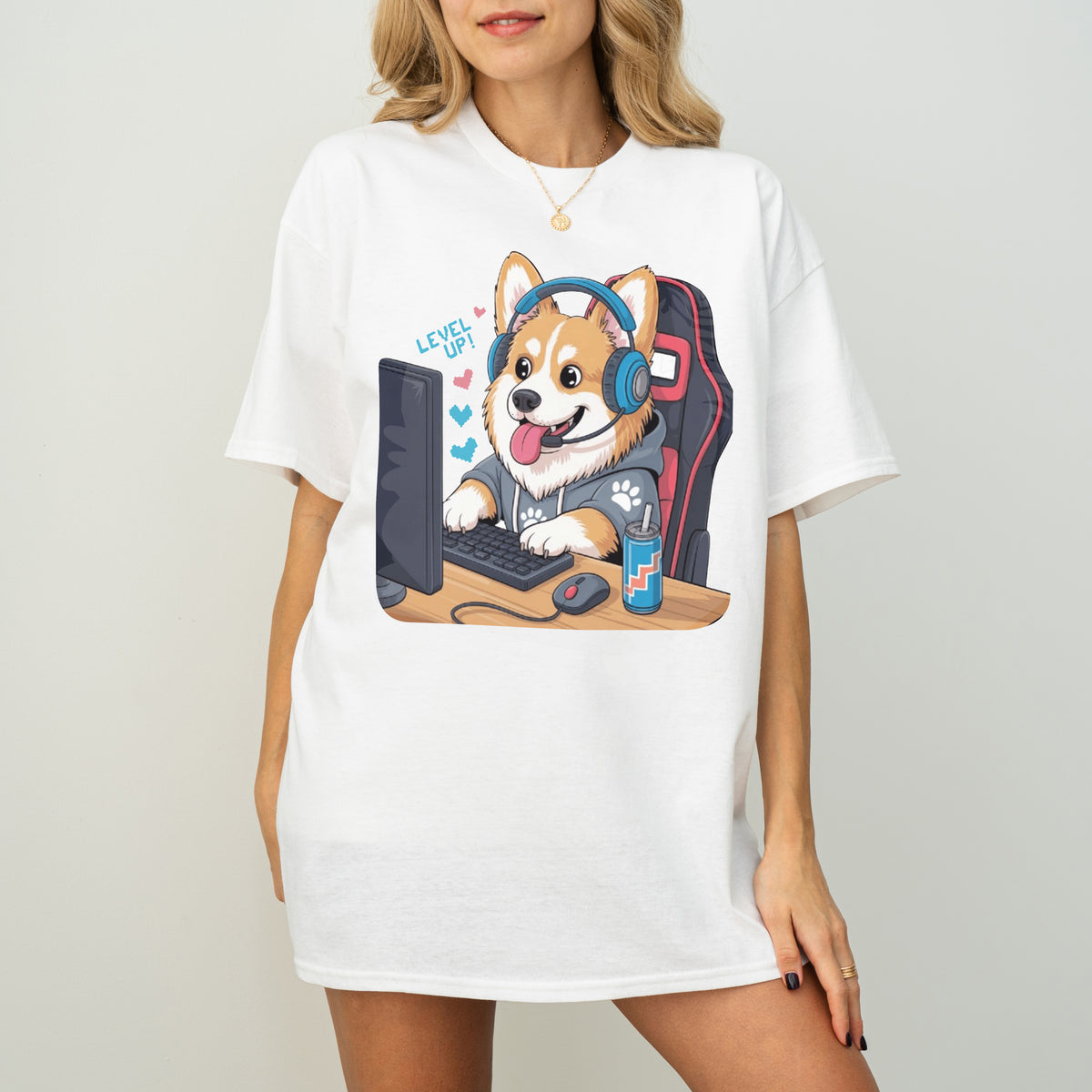 Gamer Corgi Level Up Funny Dog T-Shirt