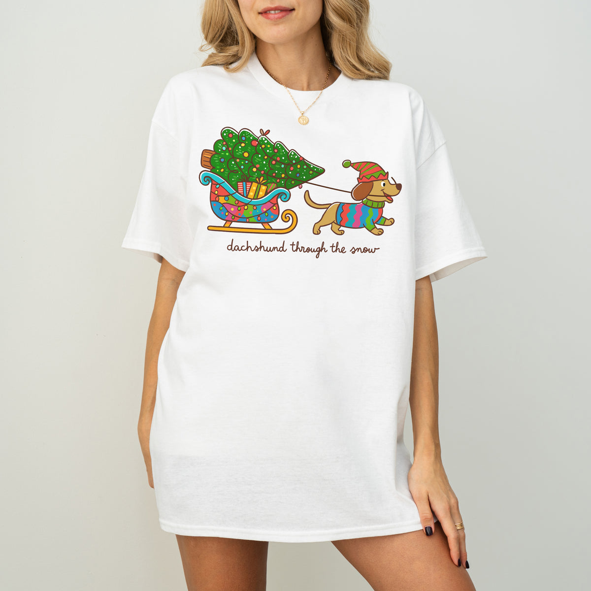 Dachshund Through the Snow Christmas Shirt – Tree Sleigh