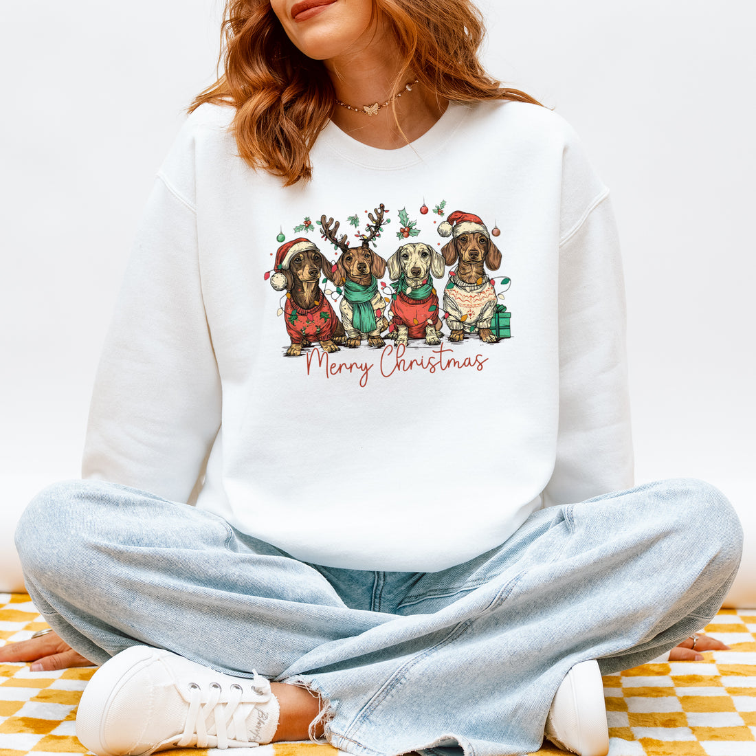 Merry Christmas Dachshund Dog Cute Holiday Puppy Sweatshirt For Dog Lovers