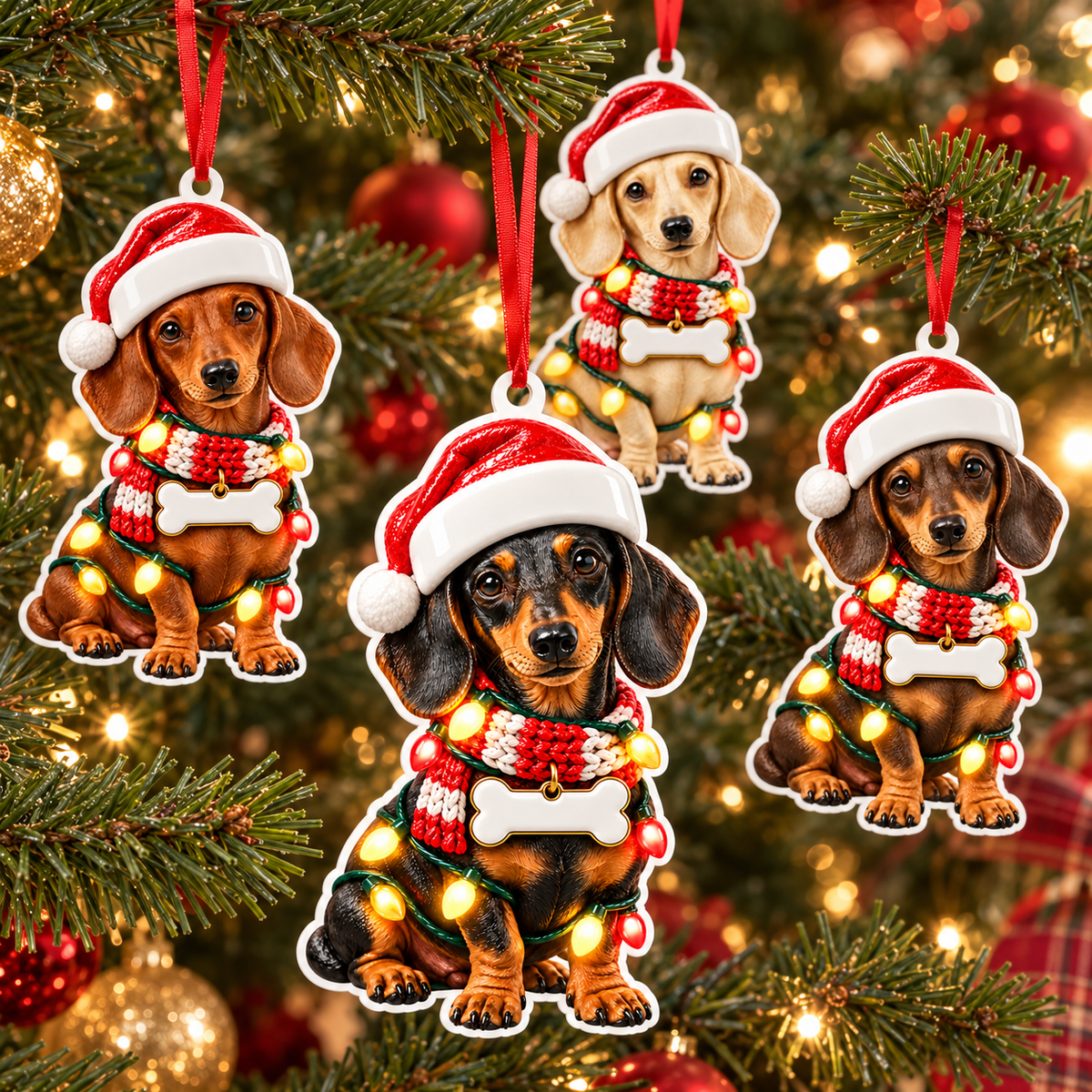 Personalized Dachshund Santa Hat Christmas Ornament, Custom Name & Est. Year, 3D Acrylic Keepsake