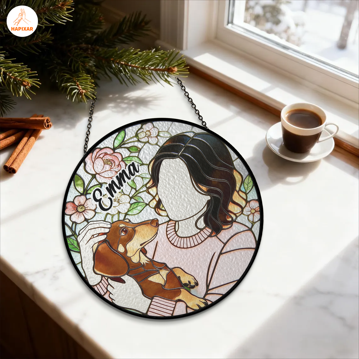 Custom Photo Dachshund Glass Suncatcher