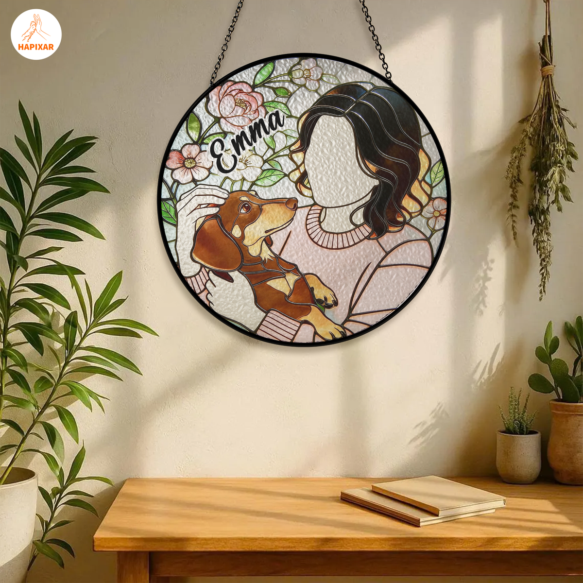 Custom Photo Dachshund Glass Suncatcher