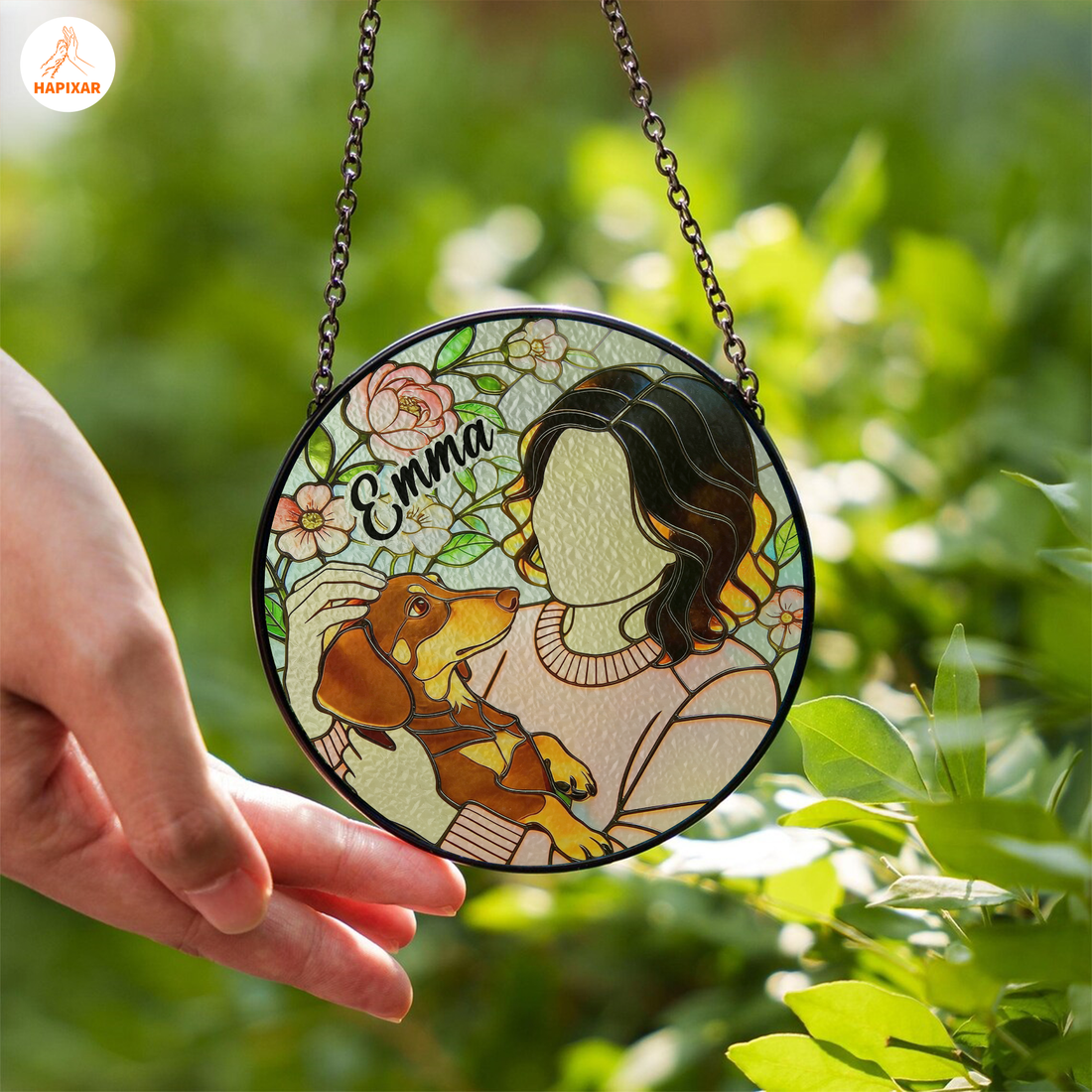 Custom Photo Dachshund Glass Suncatcher – Personalized Stained Glass Gift for Dog Lovers