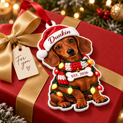 Personalized Dachshund Santa Hat Christmas Ornament, Custom Name & Est. Year, 3D Acrylic Keepsake