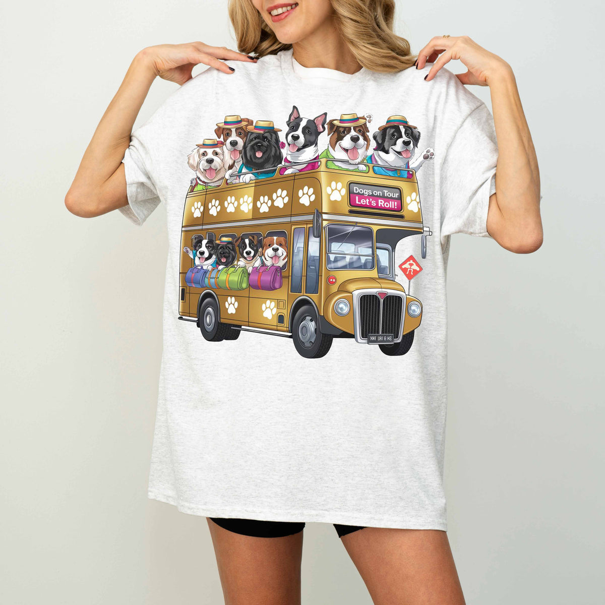 Dogs on Tour Let’s Roll Funny Dog Bus T-Shirt