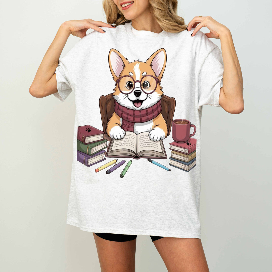 Smart Corgi Reading Books Funny Dog T-Shirt