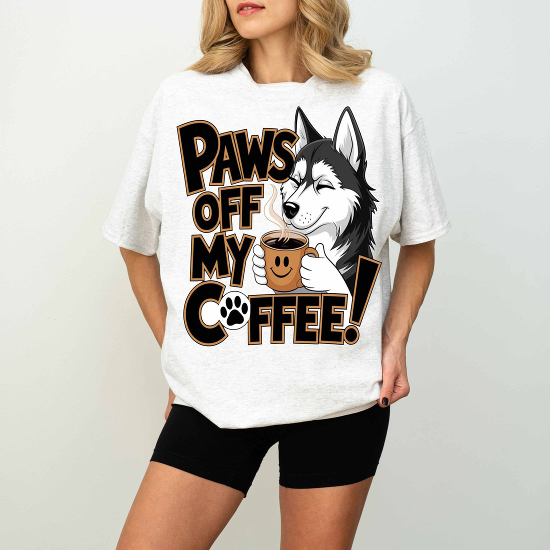 Paws Off My Coffee Funny Husky Dog T-Shirt