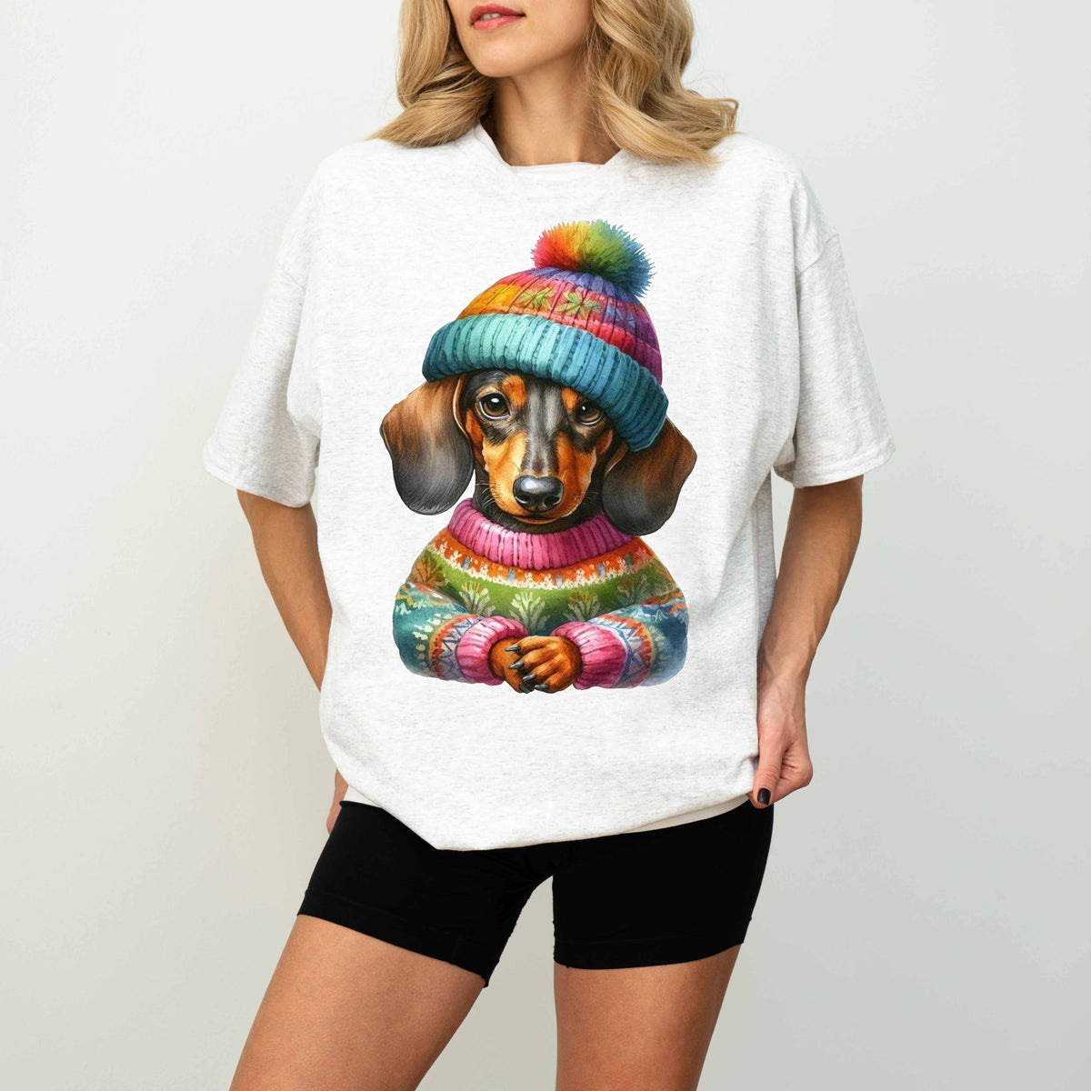 Colorful Sweater Dachshund Dog Mom T-Shirt