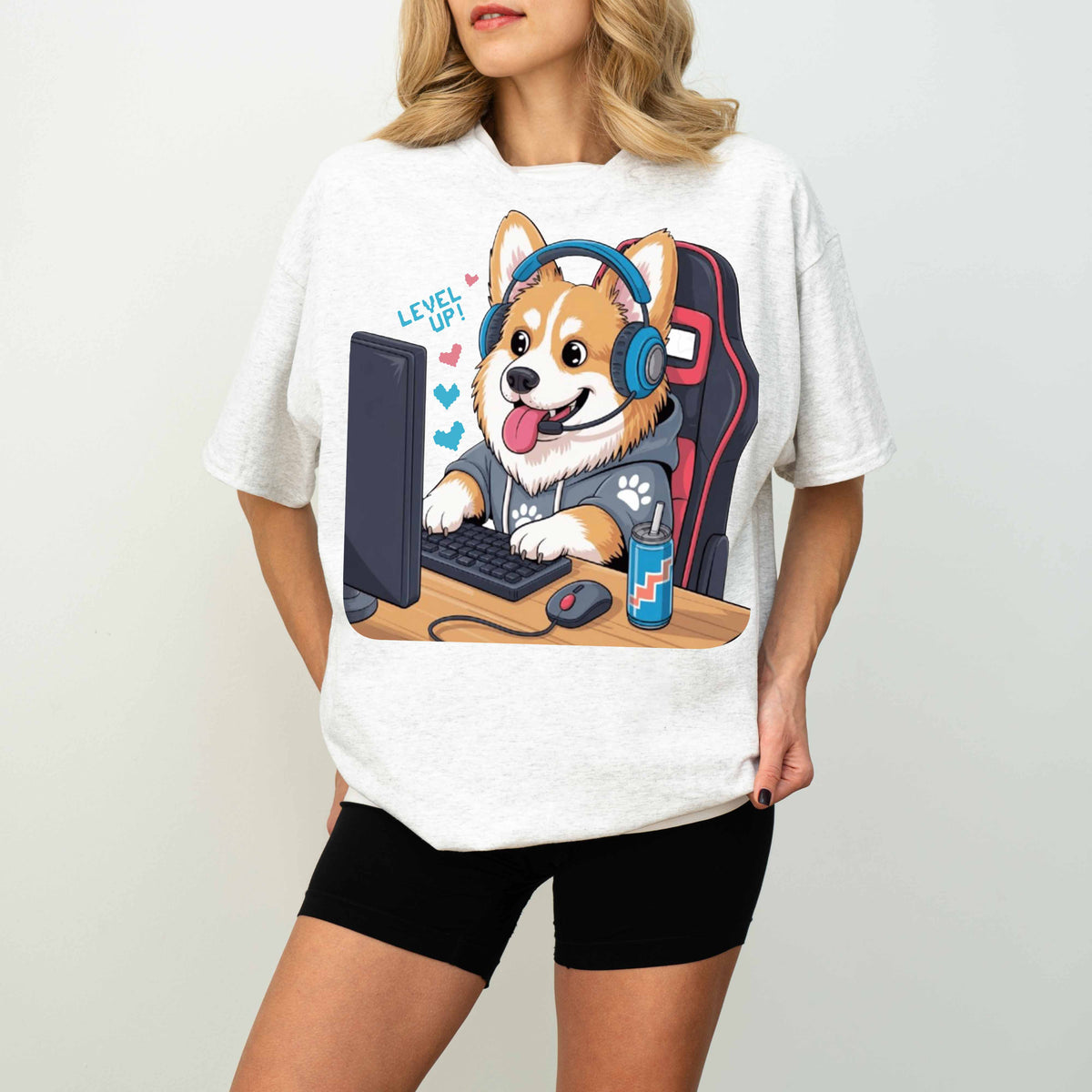 Gamer Corgi Level Up Funny Dog T-Shirt