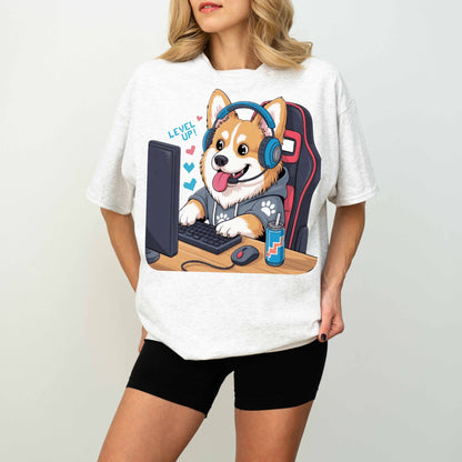 Gamer Corgi Level Up Funny Dog T-Shirt