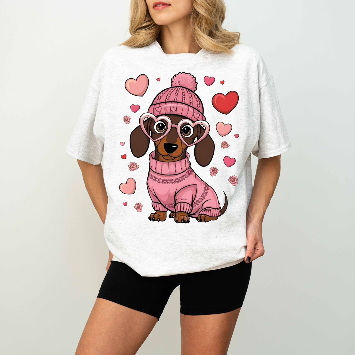 Pink Heart Glasses Dachshund Dog Mom T-Shirt