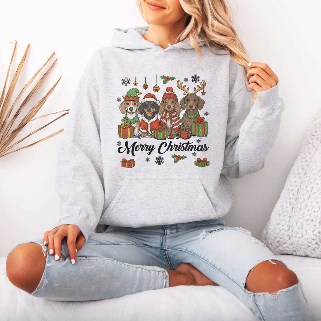 Merry Christmas Dachshund Dogs Cute Holiday Puppies Hoodie Design for Dog Lovers