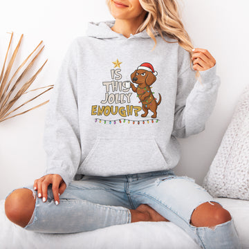 Is This Jolly Enough Dachshund Christmas Hoodie – Funny Wiener Dog Holiday Hooded Sweatshirt for Dog Lovers