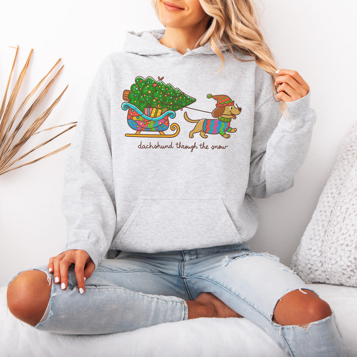 Dachshund Through the Snow Christmas Hoodie – Tree Sleigh