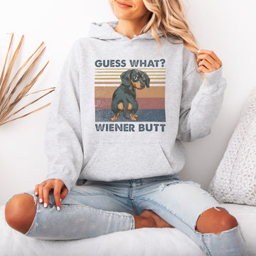 Guess What Wiener Butt Dachshund Hoodie – Funny Dachshund Hooded Sweatshirt for Dog Lovers, Cute Doxie Gift