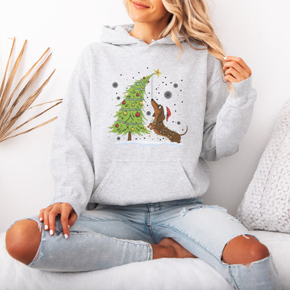Dachshund Reaching for the Star Christmas Hoodie