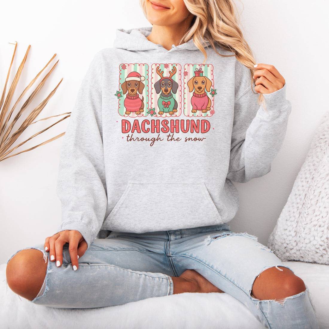 Dachshund Through the Snow Trio Christmas Hoodie – Cute Wiener Dog Holiday Hooded Sweatshirt for Dog Lovers