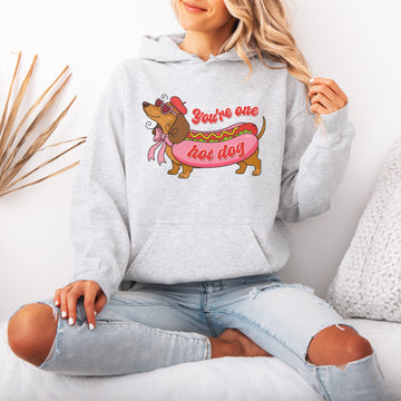 You Are One Hot Dog Dachshund Valentine Hoodie – Funny Wiener Dog Love Hooded Sweatshirt for Dog Lovers