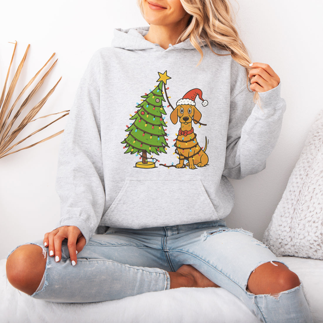 Sausage Dog Christmas Lights Shirt Dachshund Decorating Tree Hoodie
