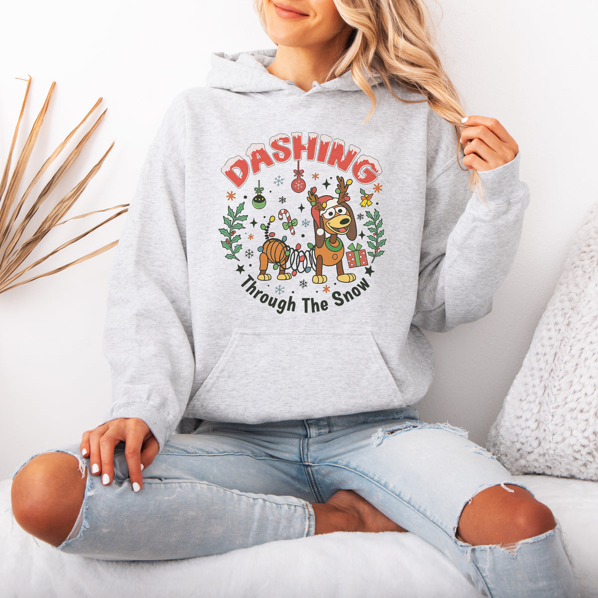 Dashing Through The Snow Slinky Dog Christmas Hoodie