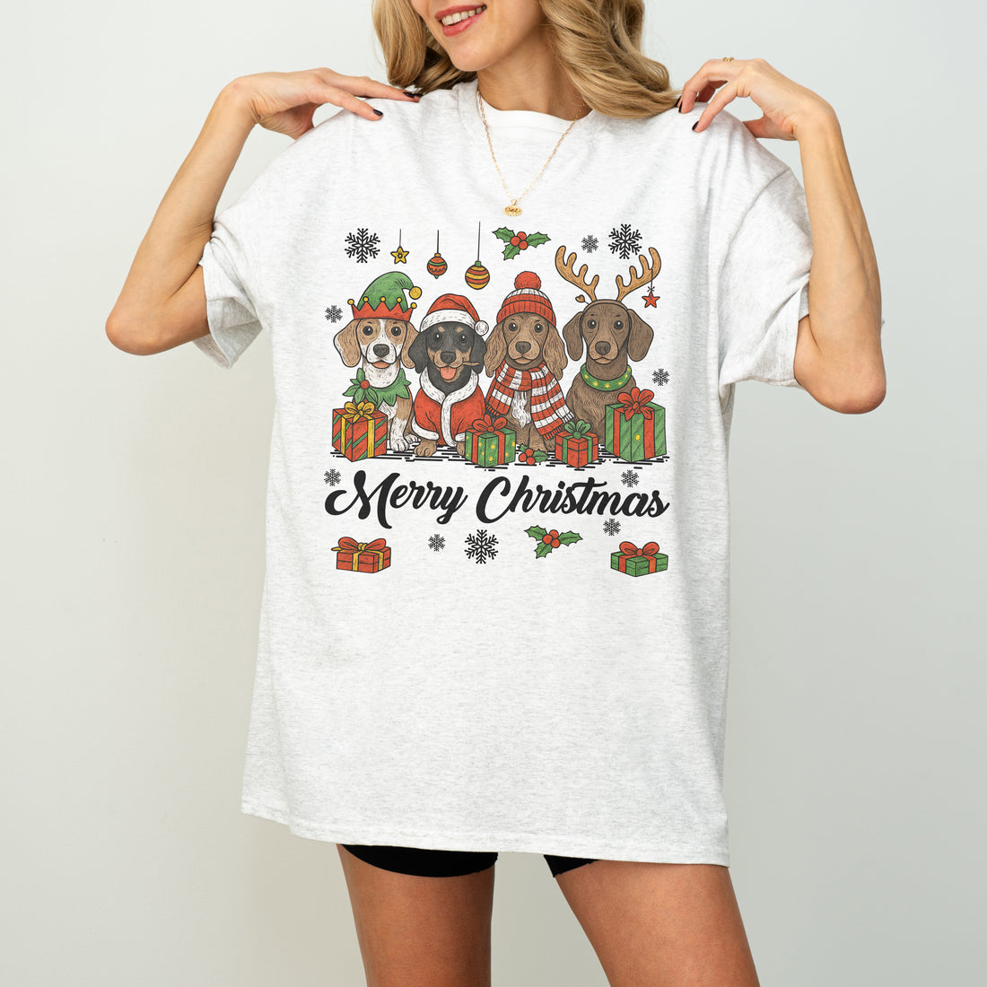 Merry Christmas Dachshund Dogs Cute Holiday Puppies T-shirt Design for Dog Lovers