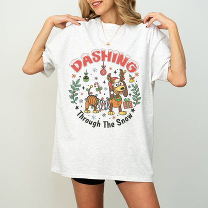 Dashing Through The Snow Slinky Dog Christmas Shirt