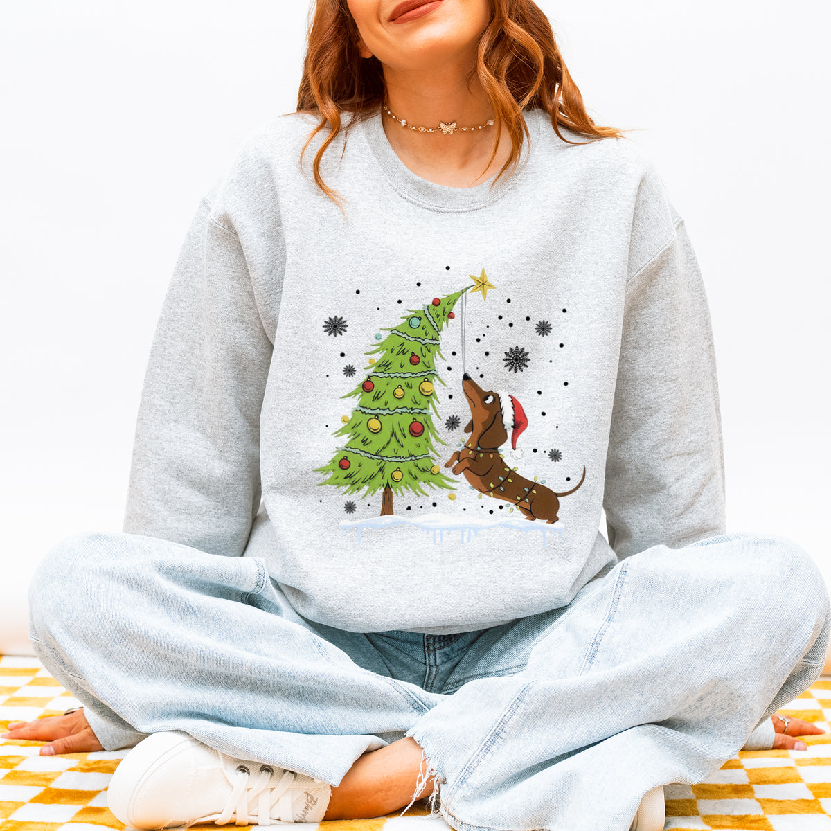 Dachshund Reaching for the Star Christmas Sweatshirt