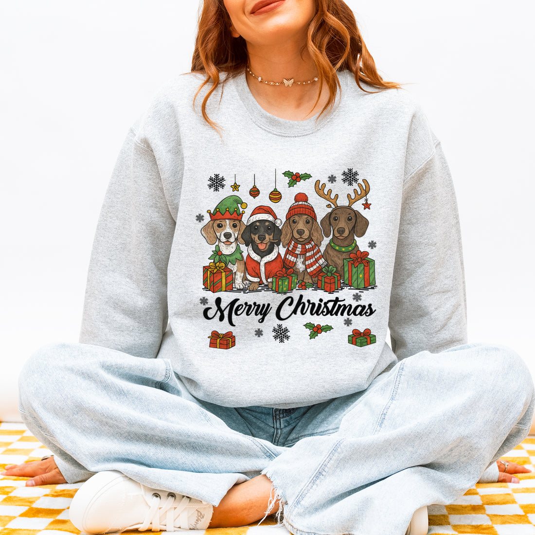 Merry Christmas Dachshund Dogs Cute Holiday Puppies Sweatshirt Design for Dog Lovers
