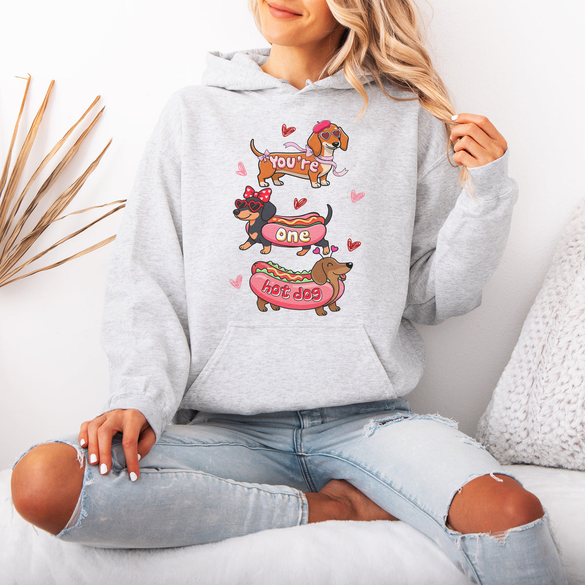 Cute Hot Dog Dachshund Valentine Hoodie