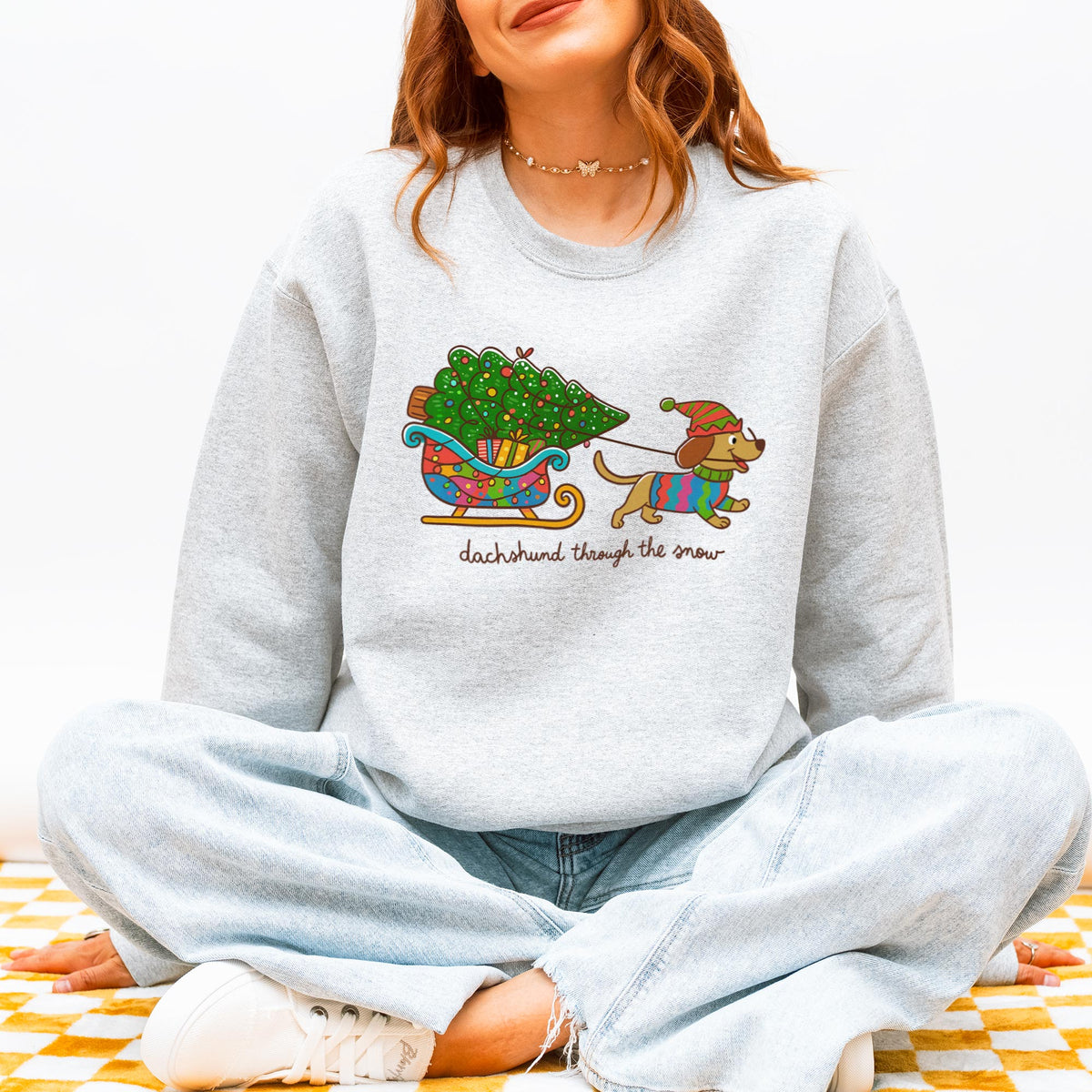 Dachshund Through the Snow Christmas Sweatshirt – Tree Sleigh