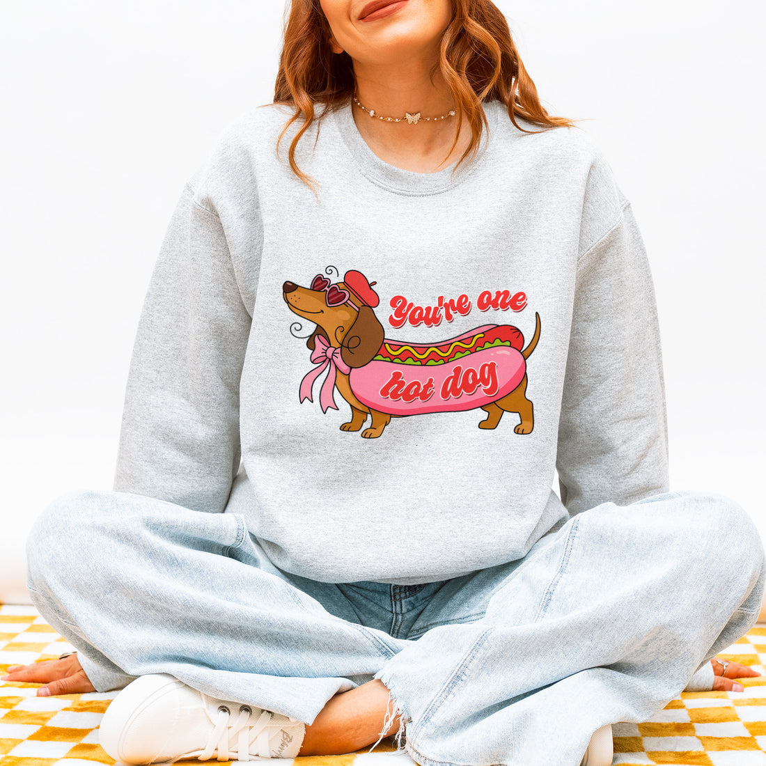 You Are One Hot Dog Dachshund Valentine Sweatshirt – Funny Wiener Dog Love Pullover for Dog Lovers
