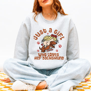 Just a Girl Who Loves Her Dachshund Mom Sweatshirt – Cute Dachshund Pullover for Dog Moms, Pet Lover Gift