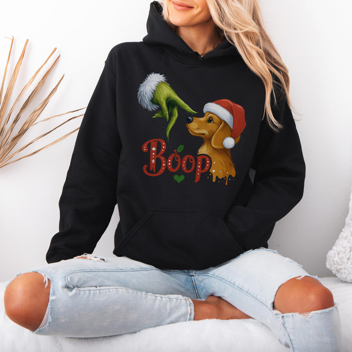 Boop Dachshund Christmas Hoodie – Funny Green Hand Holiday