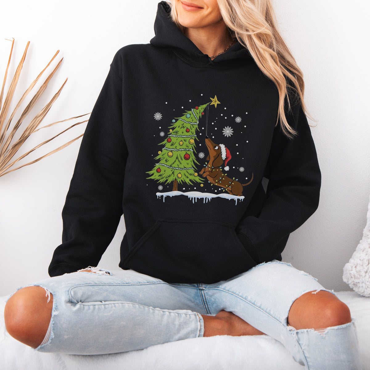Dachshund Reaching for the Star Christmas Hoodie