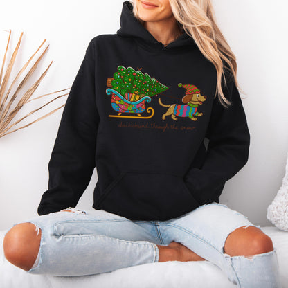 Dachshund Through the Snow Christmas Hoodie – Tree Sleigh