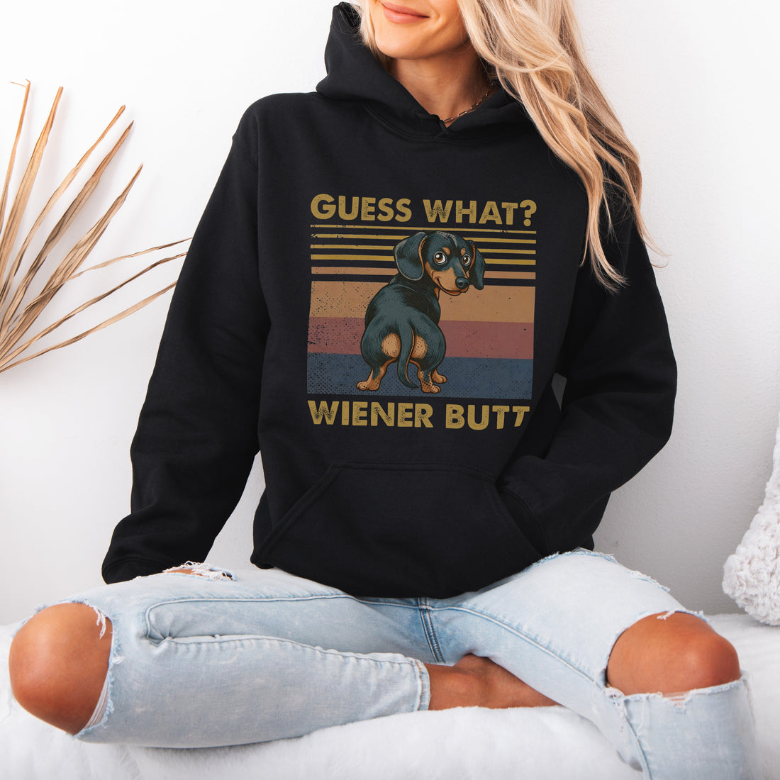 Guess What Wiener Butt Dachshund Hoodie – Funny Dachshund Hooded Sweatshirt for Dog Lovers, Cute Doxie Gift