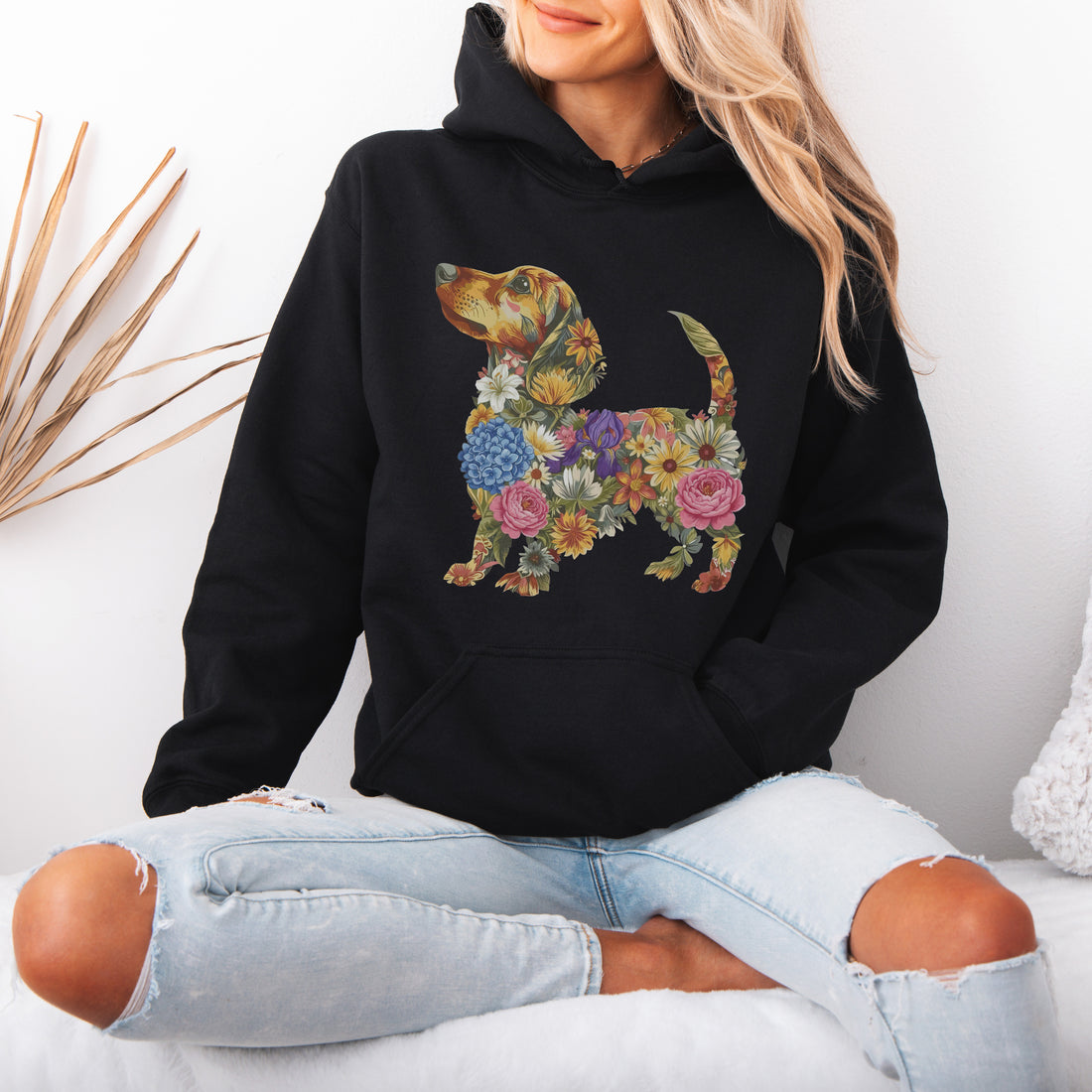 Floral Dachshund Hoodie – Cute Dachshund Lover Gift for Women