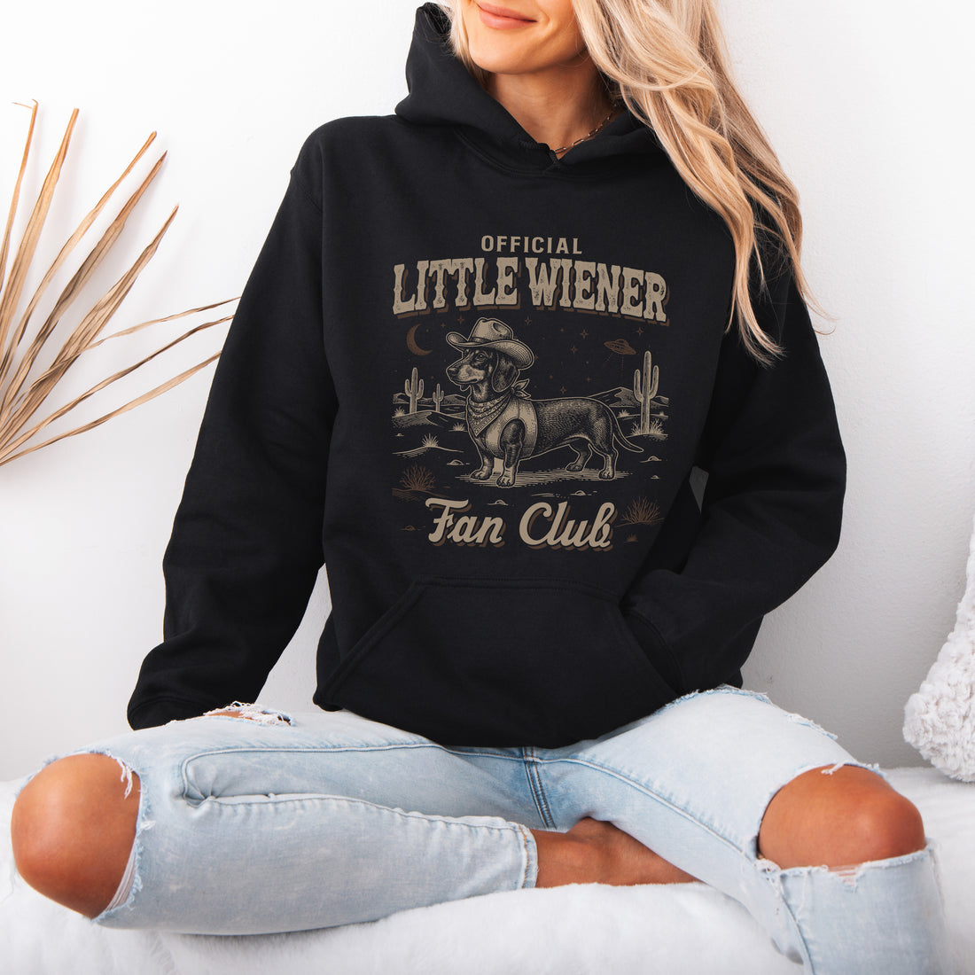 Little Wiener Fan Club Hoodie – Funny Dachshund Hooded Sweatshirt for Dog Lovers, Vintage Wiener Dog Gift