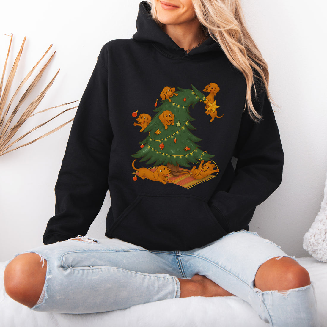 Funny Dachshund Christmas Tree Shirt Cute Sausage Dog Holiday Hoodie
