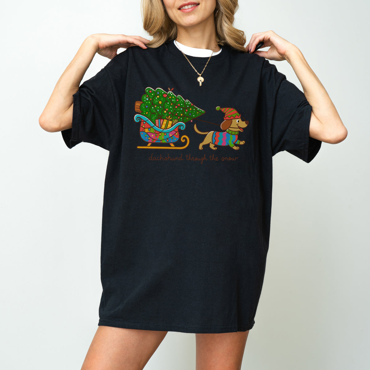 Dachshund Through the Snow Christmas Shirt – Tree Sleigh